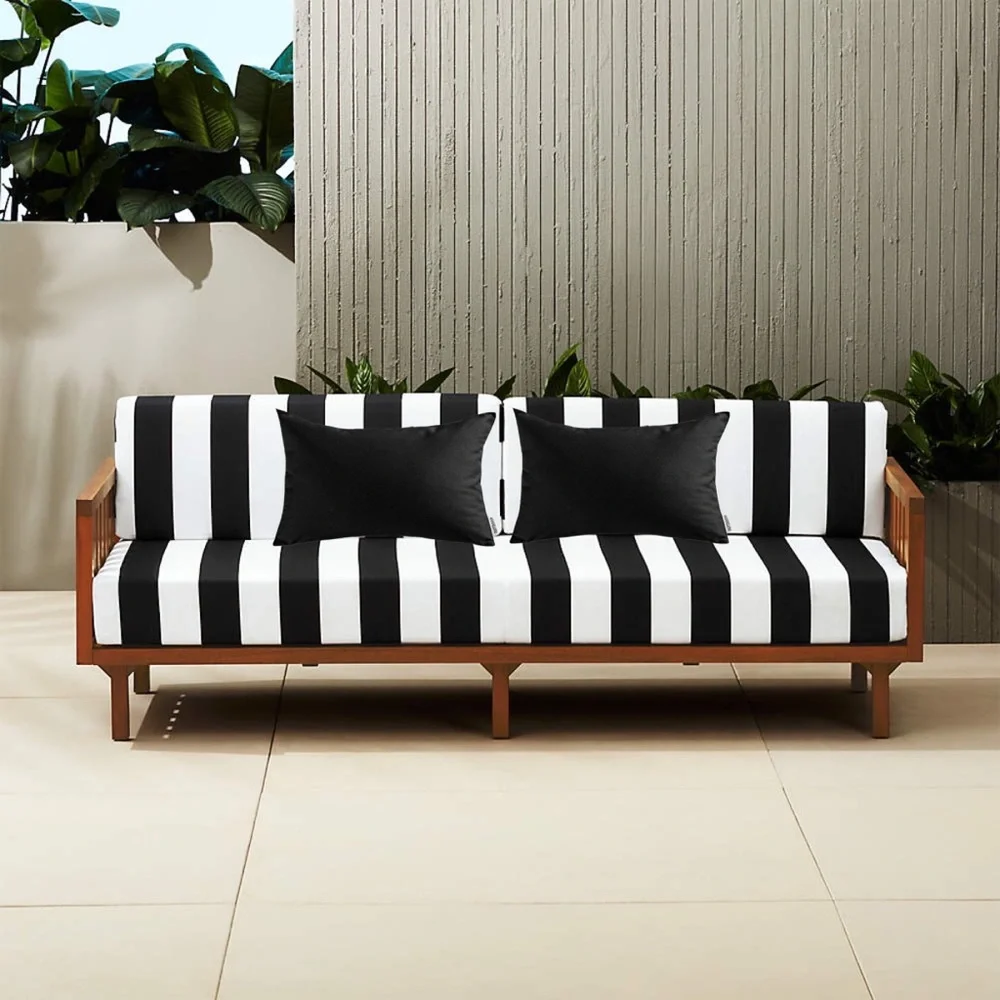 Luxury Home | Classic Black Outdoor Water Resistant Lumbar Throw Pillow Covers